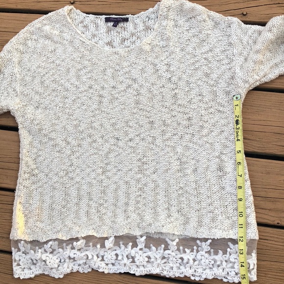 Olivia Sky Loose Knit Beachy Lace trimmed Neutral Cream sweater Sz M - Picture 8 of 8
